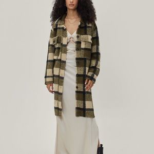 Nasty Gal check button down midaxi shacket - khaki